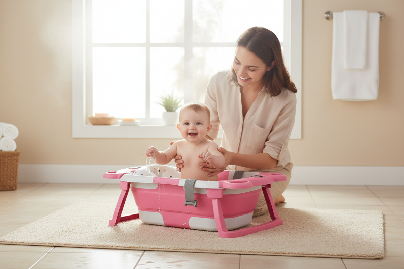 Baignoire bebe pliable. Bebe profite du bon temps en prenant son bain