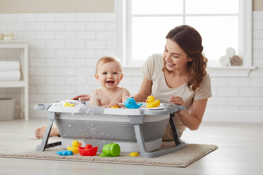 Baignoire bebe pliable. Bebe passe de bon moment en jouant avec ses jouets dans sa baignoire bebe pliable.