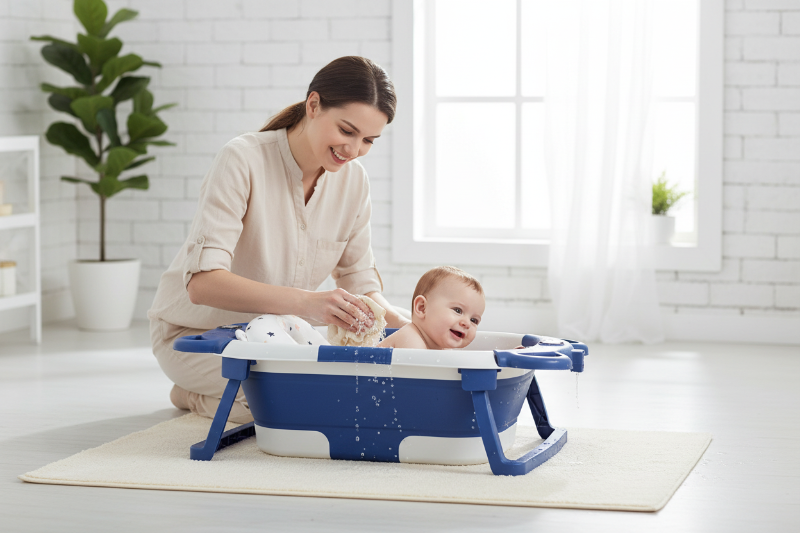 Baignoire bebe pliable. Bebe prend est content de prendre son bain