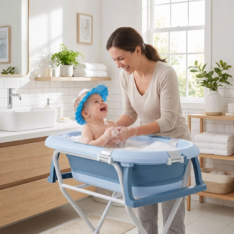 Baignoire bebe sur pied. Bebe prend son bain