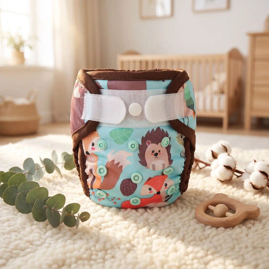 Couche bébé. Bébé porte une jolie cuche après son bain