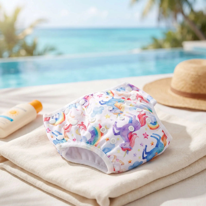 Couche de bain bébé. Bébé porte une jolie couche de bain .