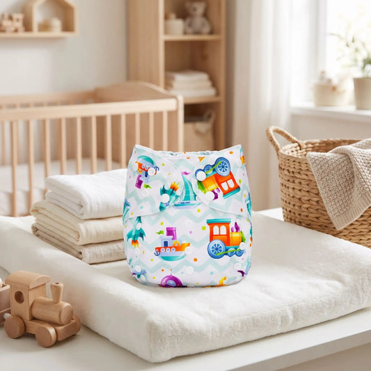 Couche lavable pour bébé. Bébé est couvert avec une belle couche lavable pour bébé