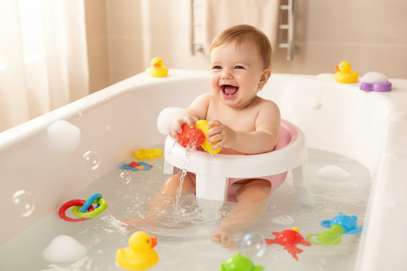 Sieges de bains bebe. Bebe a du plaisir à jouer avec ses jouets dans le bain