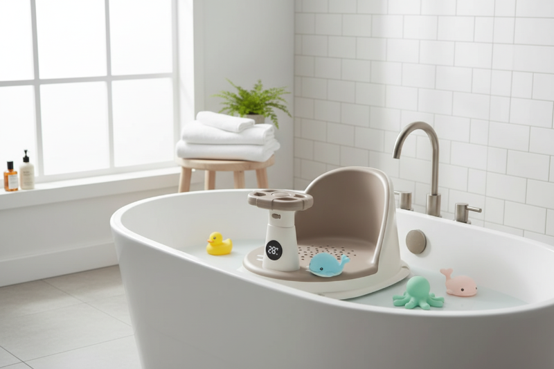 Siège de bain  pour bebe. Bebe prend son bain